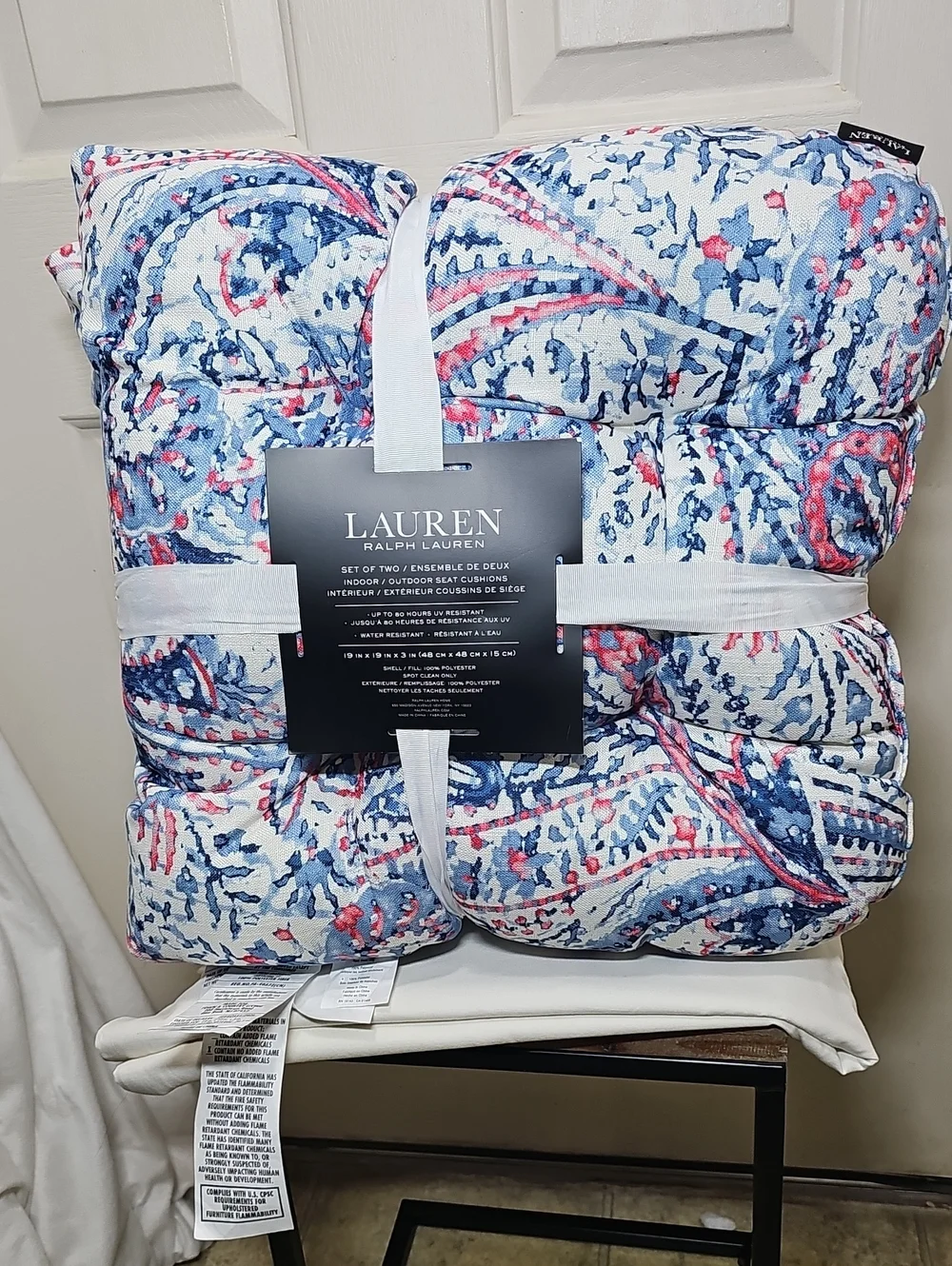 Lauren Ralph Lauren Blue & Pink Paisley Quilted Indoor/Outdoor Cushion Set
